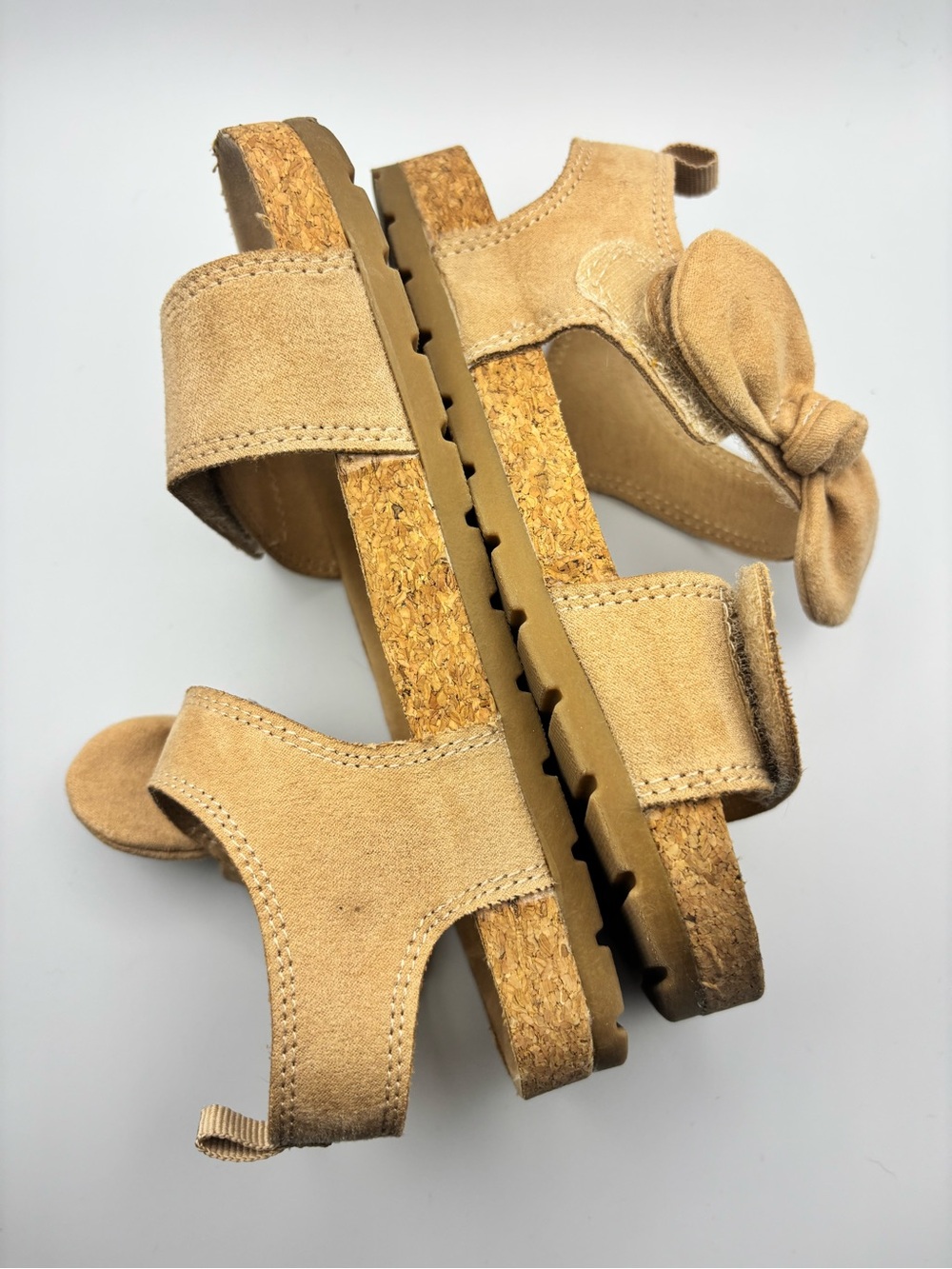H&M Tan Suede Cork Platform Sandals with Bow